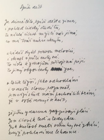 Rukopis Karla Doskočila, báseň z rukopisu sbírky Okno na jih