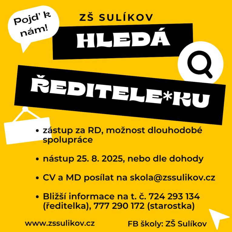 ZŠ Sulíkov hledá ředitelku